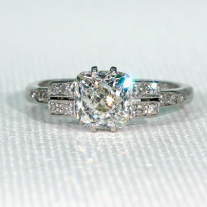 Edwardian 1.6 carat Square Mine Cut Diamond Ring Antique Engagement Ring