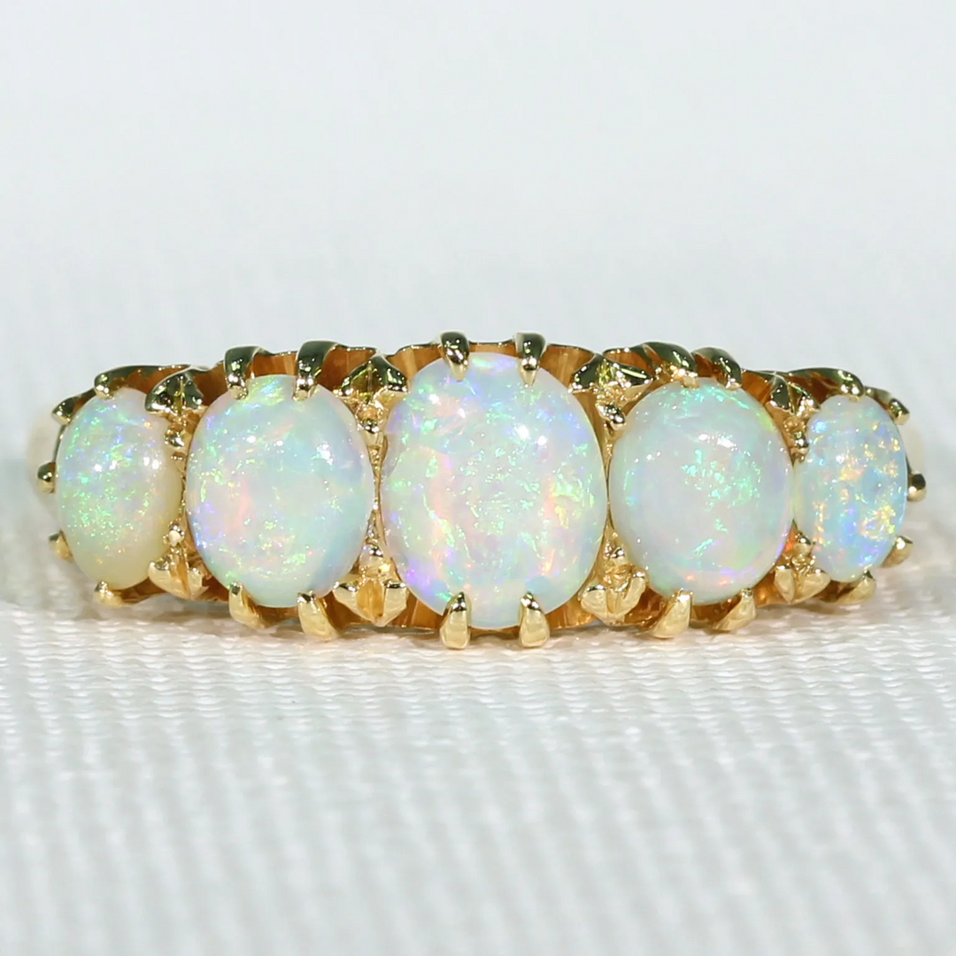 Edwardian 5 Stone Opal Ring in 18k Glowing Stones