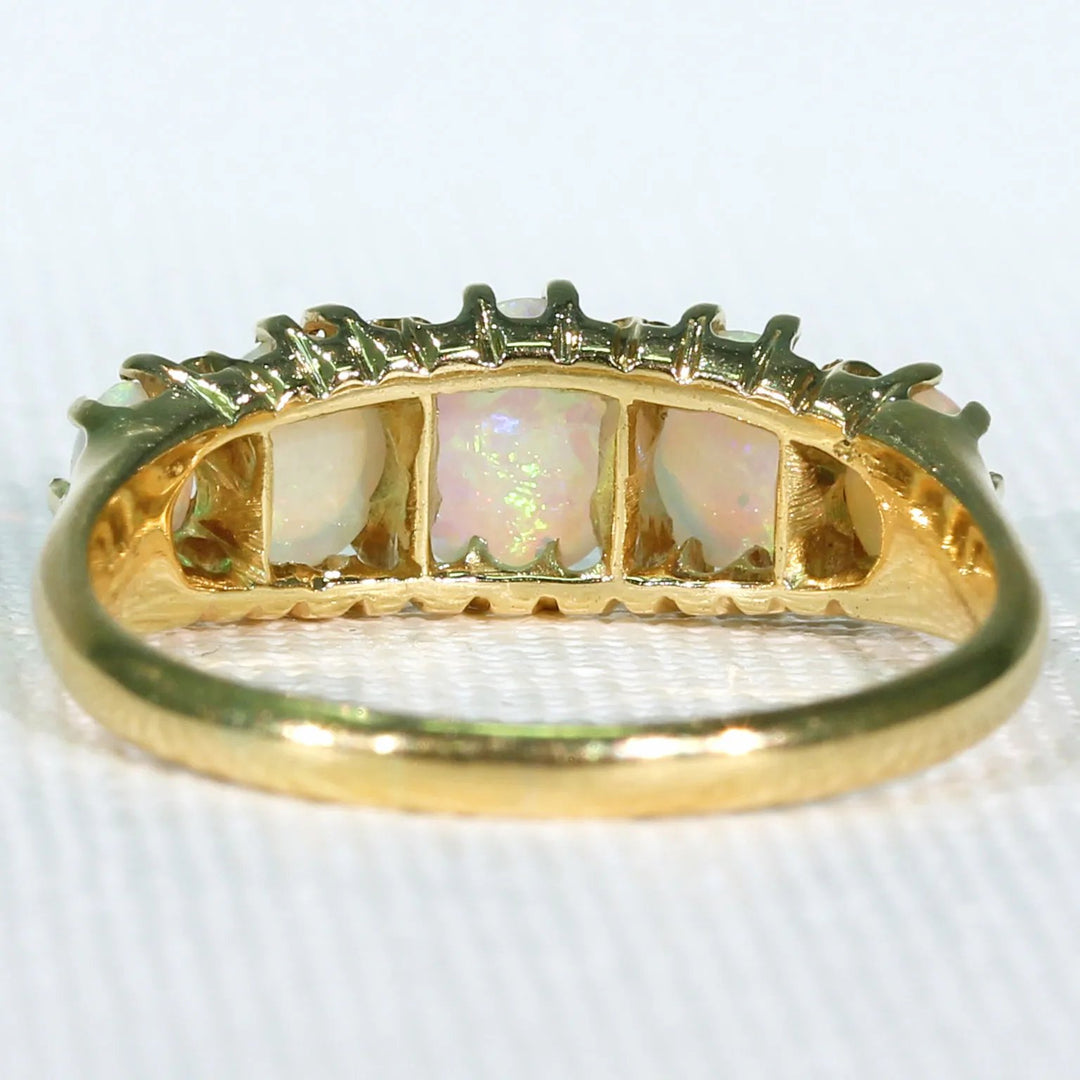 Edwardian 5 Stone Opal Ring in 18k Glowing Stones