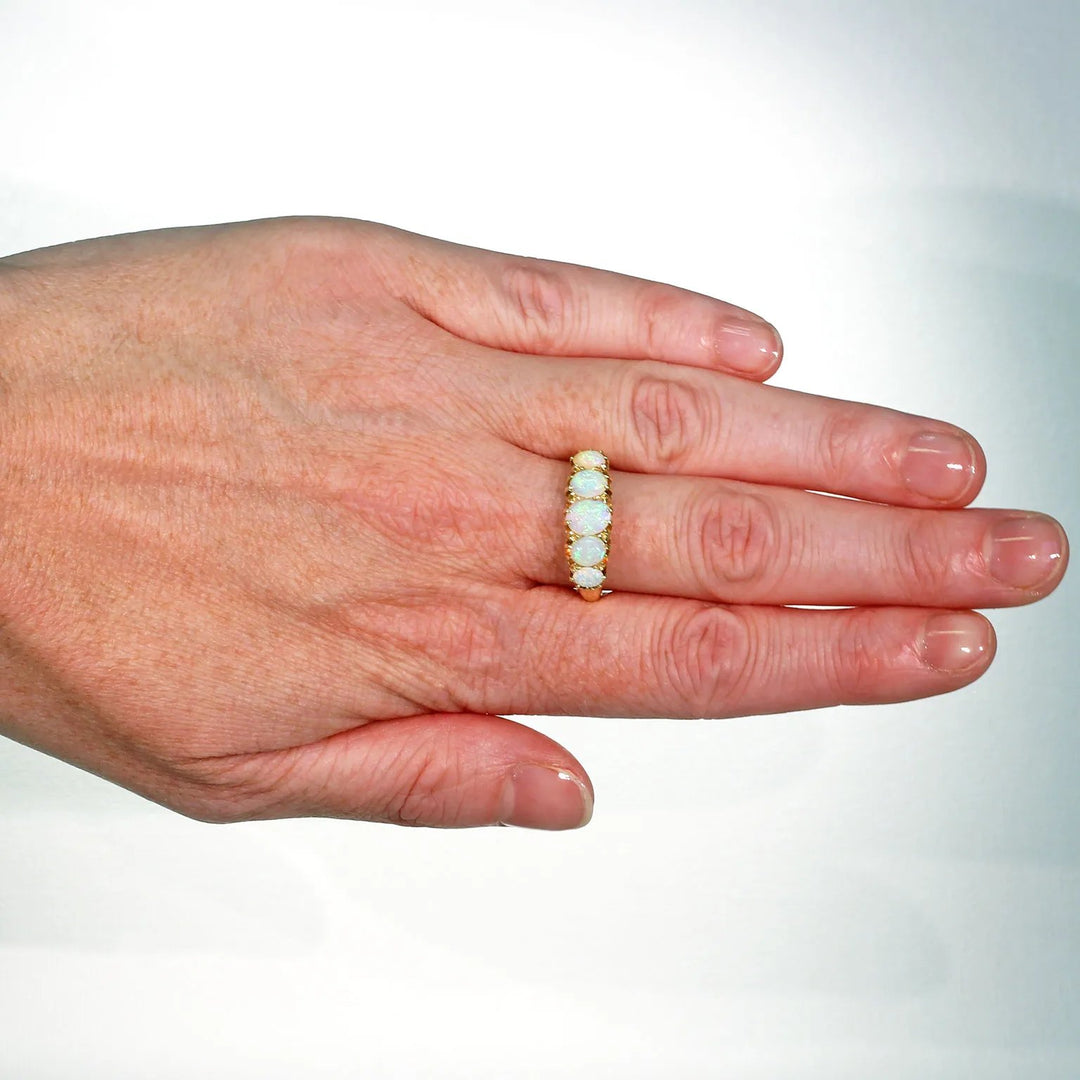 Edwardian 5 Stone Opal Ring in 18k Glowing Stones