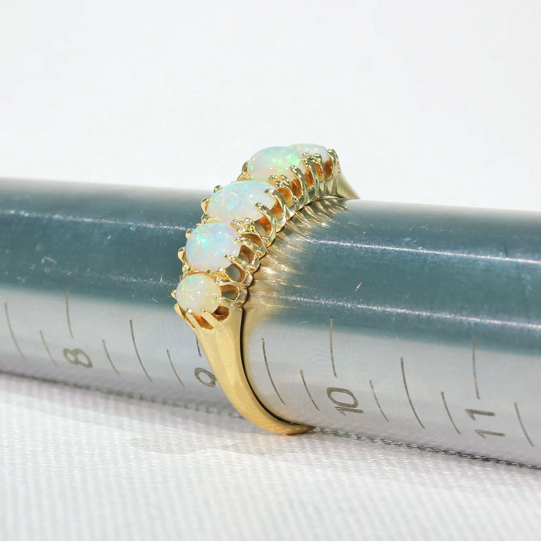 Edwardian 5 Stone Opal Ring in 18k Glowing Stones