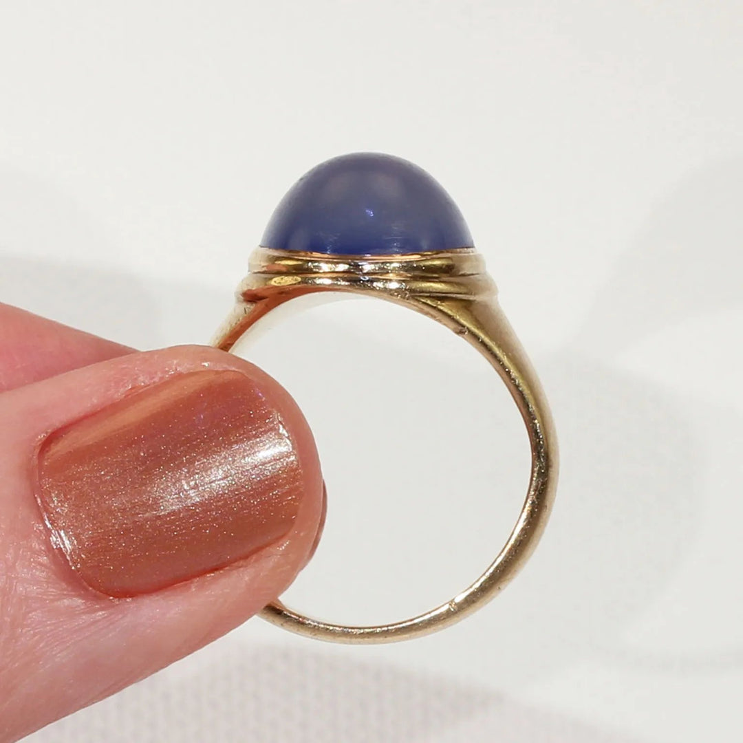 Edwardian Blue Chalcedony Ring 15k Gold