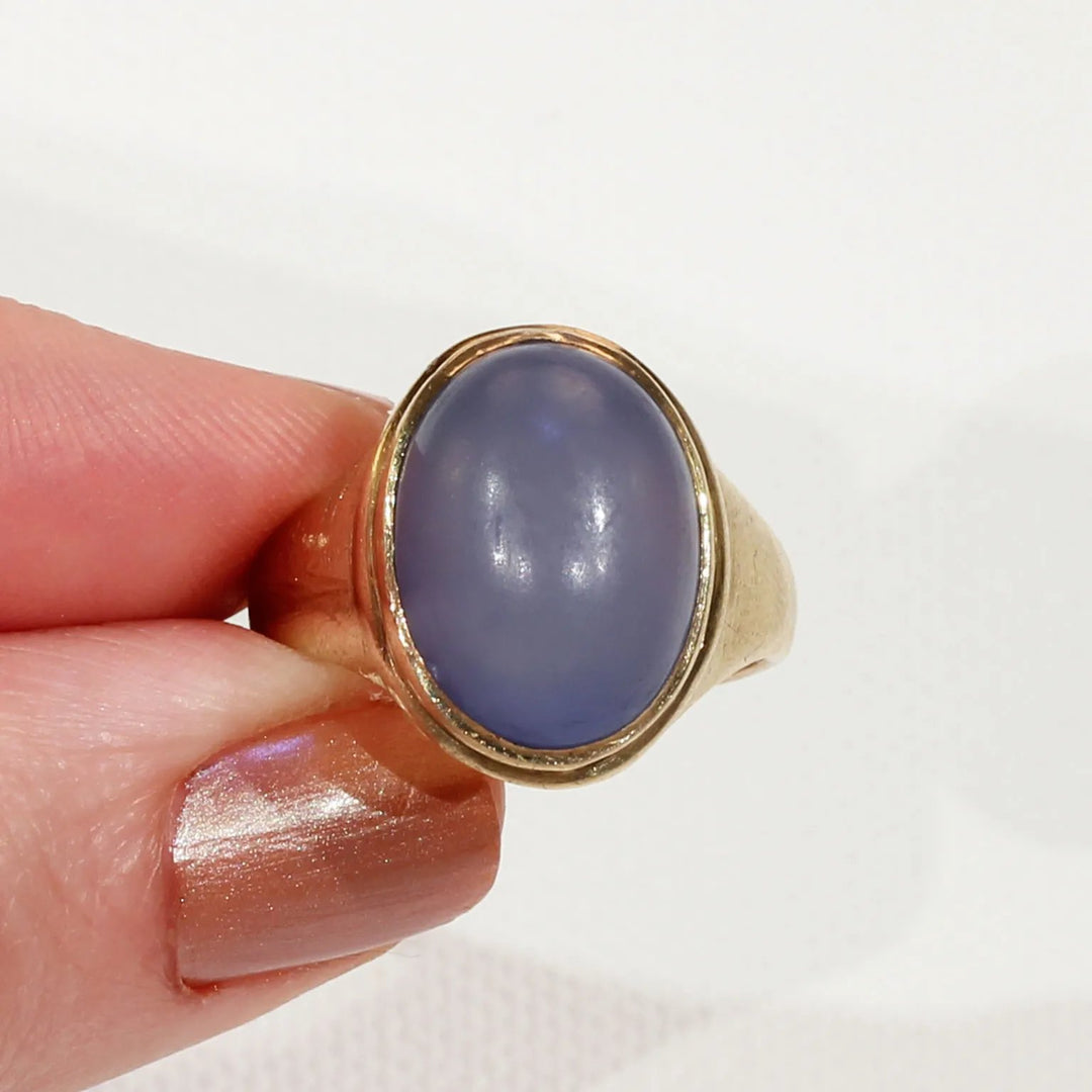 Edwardian Blue Chalcedony Ring 15k Gold