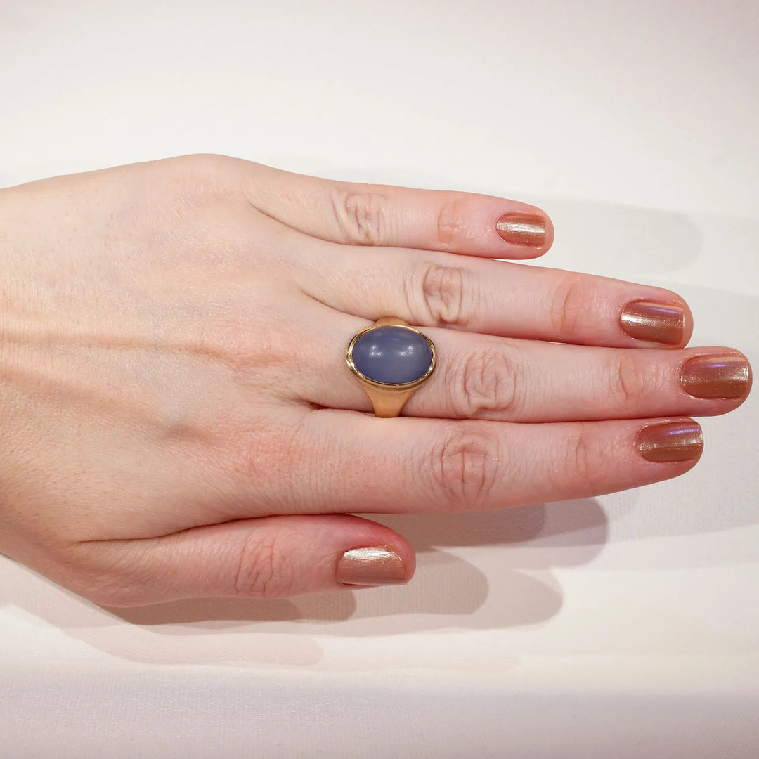 Edwardian Blue Chalcedony Ring 15k Gold