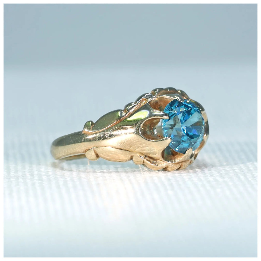 Edwardian Era Blue Zircon Solitaire Ring 14k Gold