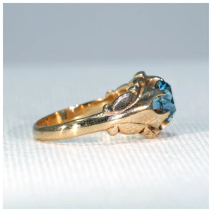 Edwardian Era Blue Zircon Solitaire Ring 14k Gold