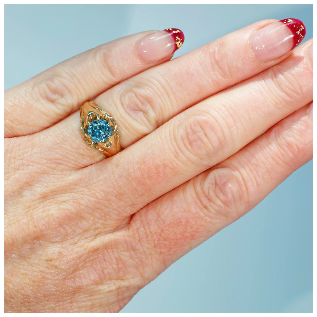Edwardian Era Blue Zircon Solitaire Ring 14k Gold