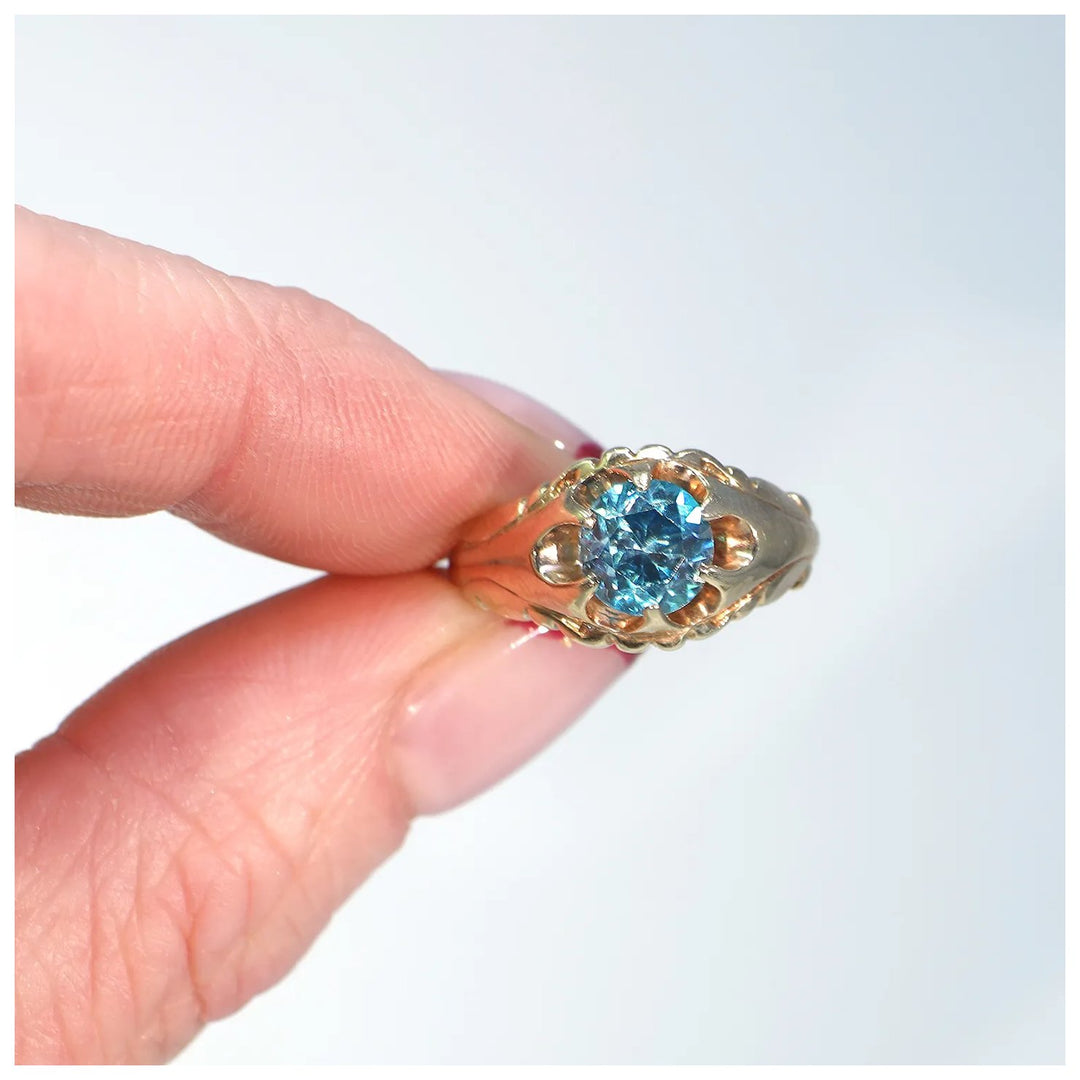 Edwardian Era Blue Zircon Solitaire Ring 14k Gold