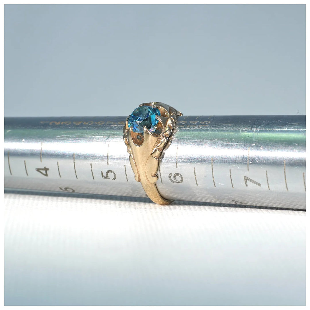 Edwardian Era Blue Zircon Solitaire Ring 14k Gold