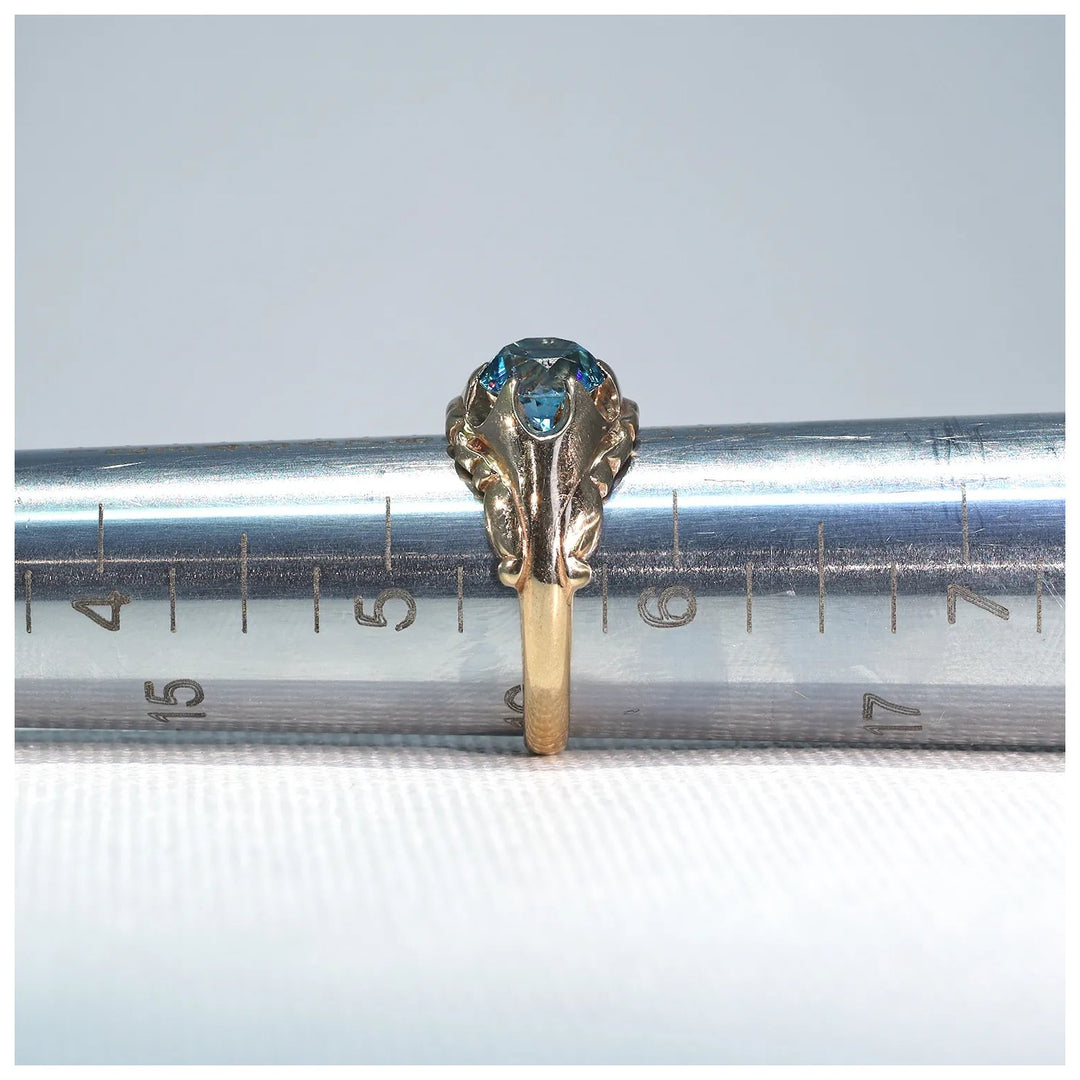 Edwardian Era Blue Zircon Solitaire Ring 14k Gold