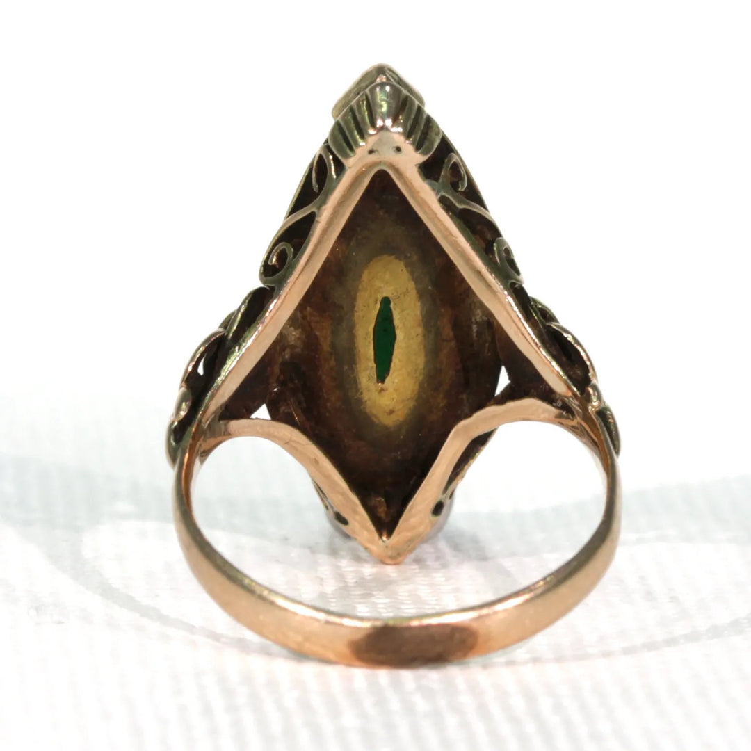 Edwardian Era Jade Ring Marquis 14k Gold