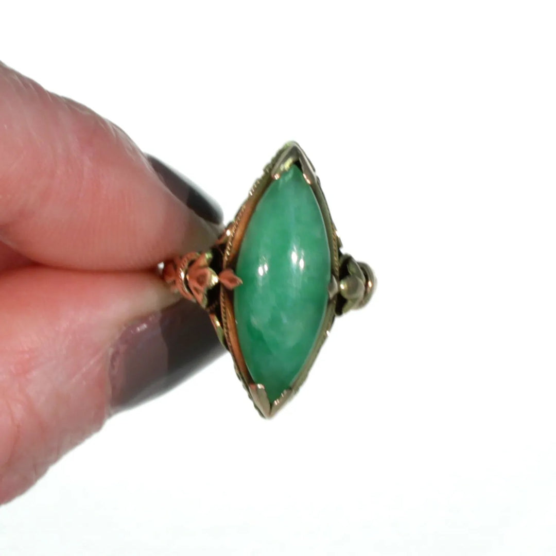 Edwardian Era Jade Ring Marquis 14k Gold