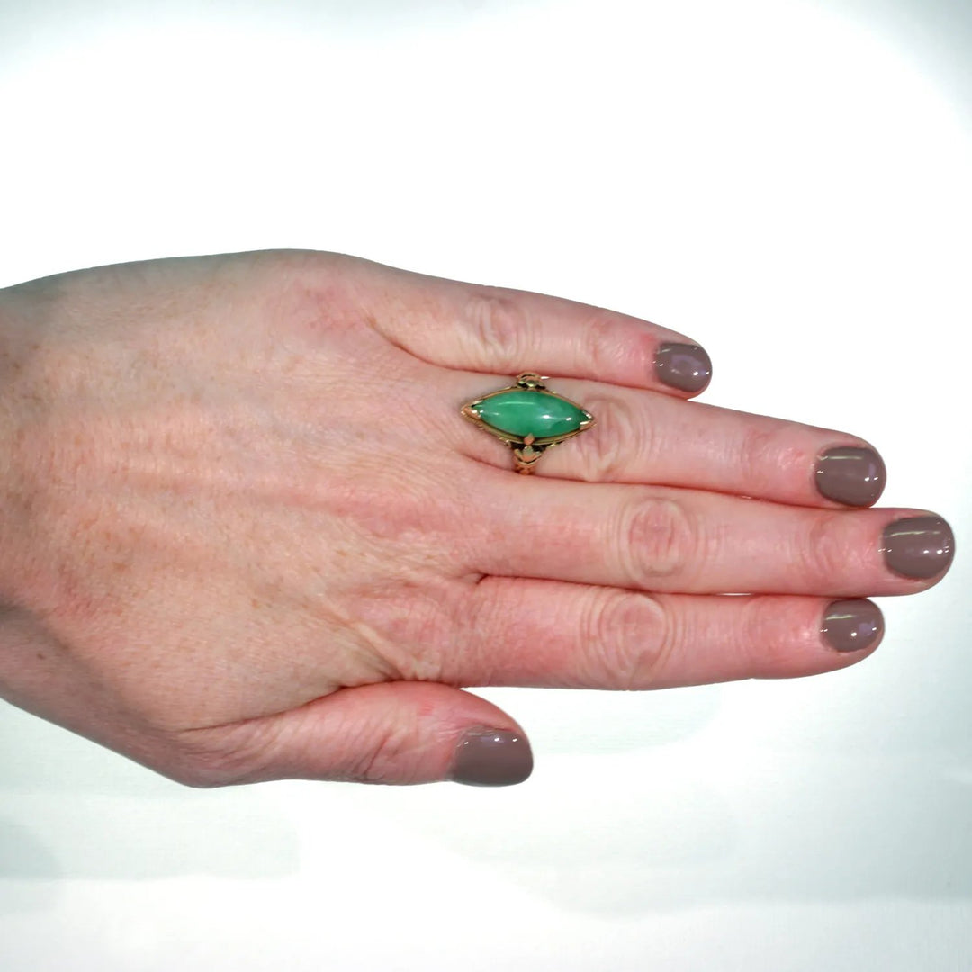 Edwardian Era Jade Ring Marquis 14k Gold