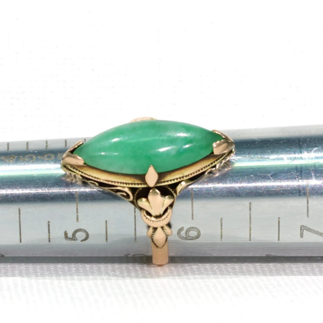 Edwardian Era Jade Ring Marquis 14k Gold