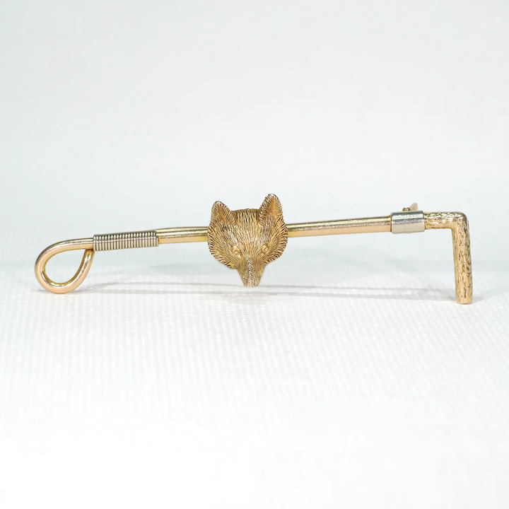 Edwardian Fox and Crop Brooch 15k Gold Platinum Mans