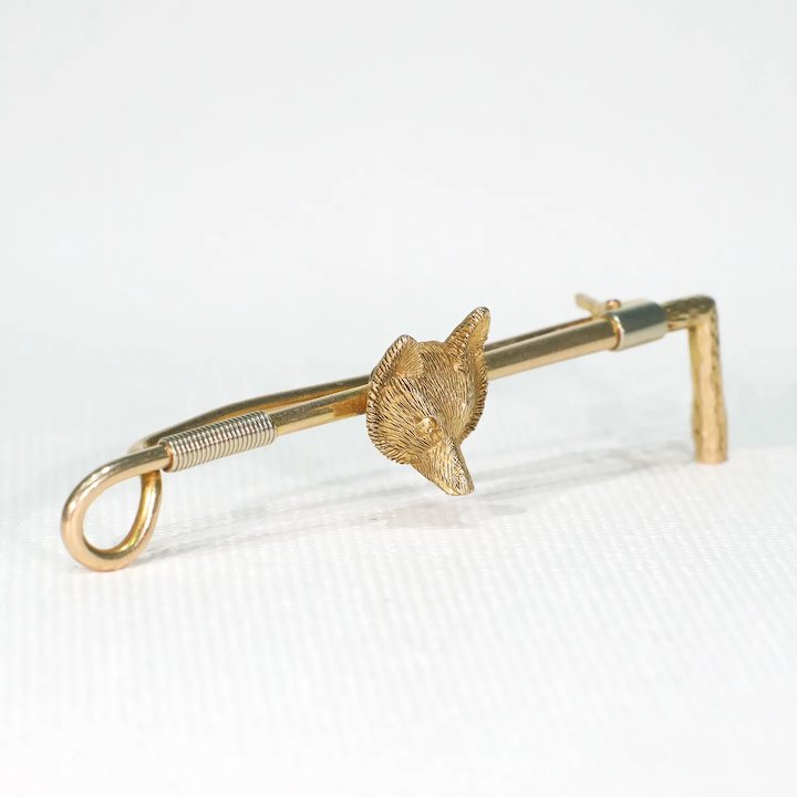 Edwardian Fox and Crop Brooch 15k Gold Platinum Mans