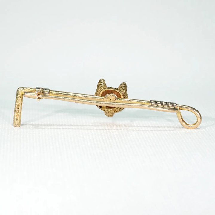 Edwardian Fox and Crop Brooch 15k Gold Platinum Mans