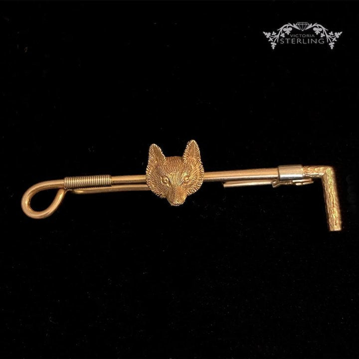 Edwardian Fox and Crop Brooch 15k Gold Platinum Mans