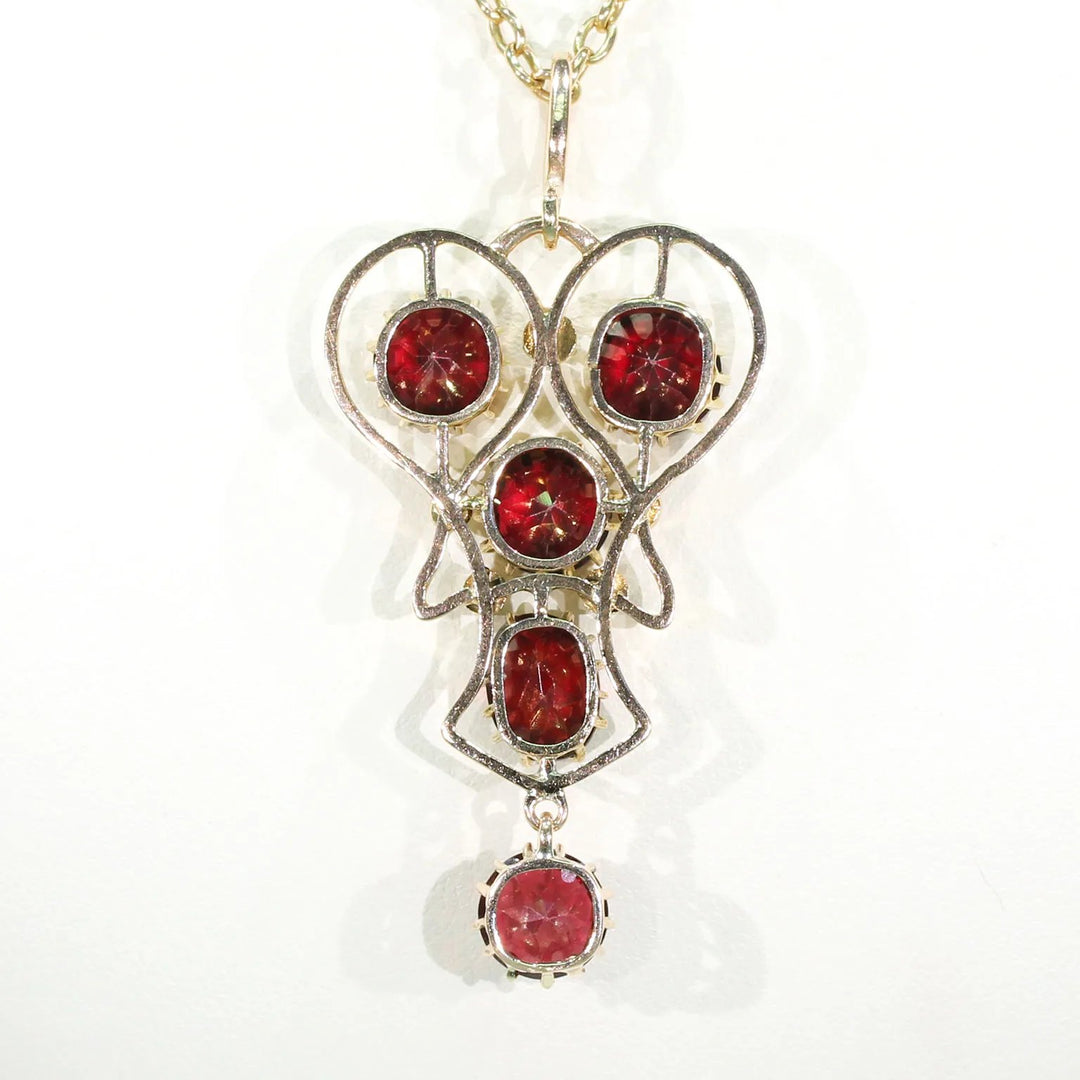 Edwardian Garnet & Pearl Drop Pendant 9K