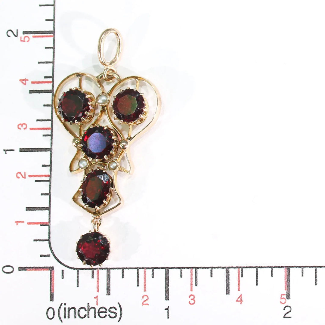 Edwardian Garnet & Pearl Drop Pendant 9K