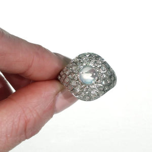 Edwardian Moonstone Diamond Platinum Ring Dome