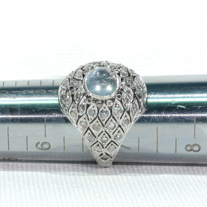 Edwardian Moonstone Diamond Platinum Ring Dome