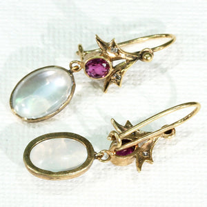 Edwardian Moonstone Garnet Diamond Gold Earrings