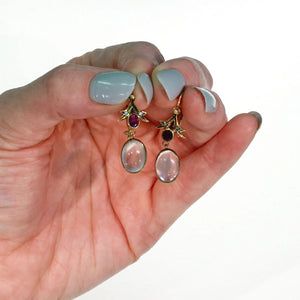 Edwardian Moonstone Garnet Diamond Gold Earrings