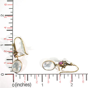 Edwardian Moonstone Garnet Diamond Gold Earrings