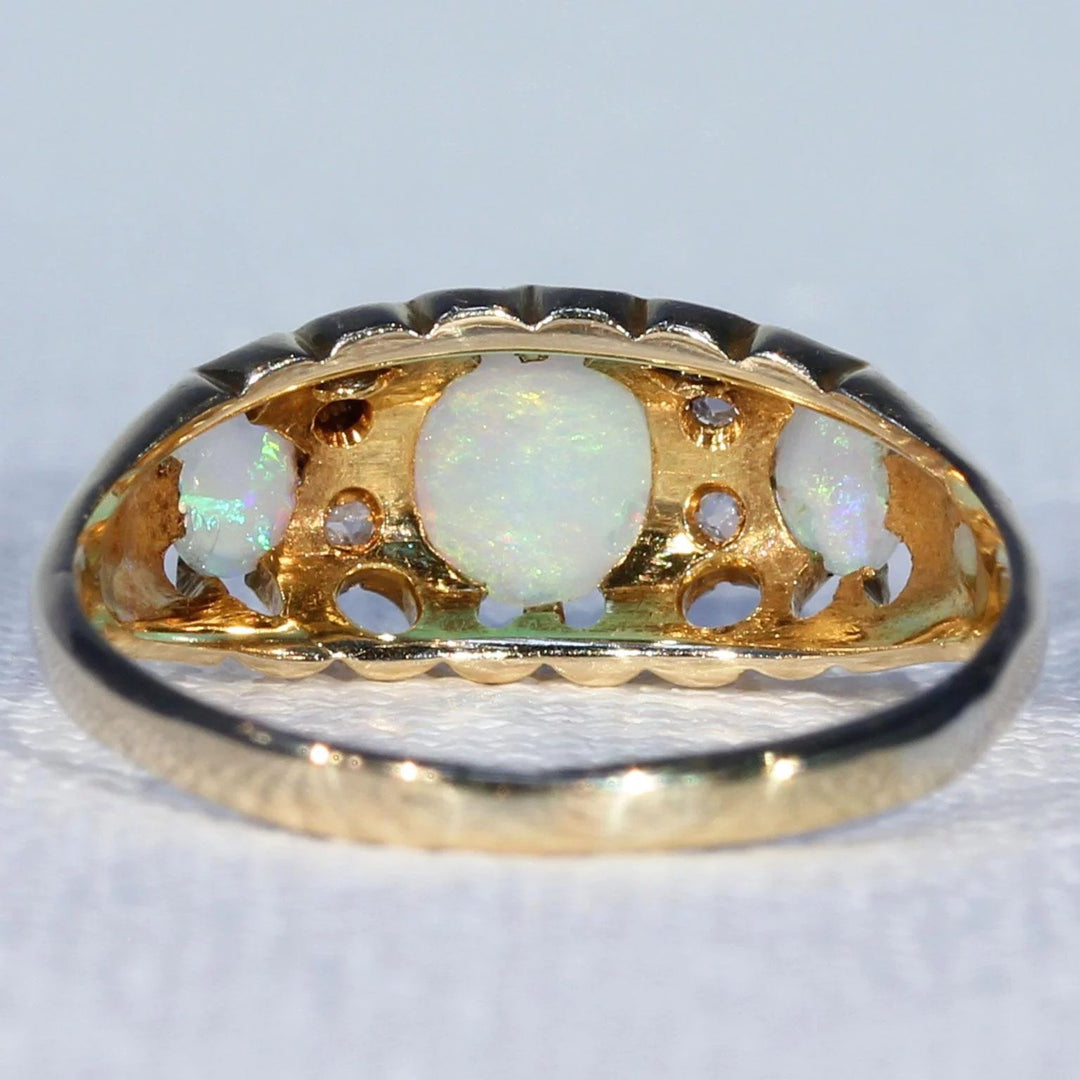 Edwardian Opal Diamond Gold Ring 3 Stone
