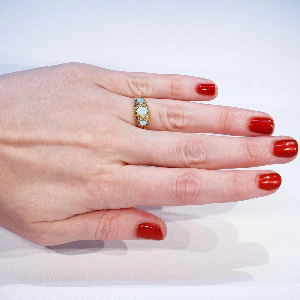 Edwardian Opal Diamond Gold Ring 3 Stone