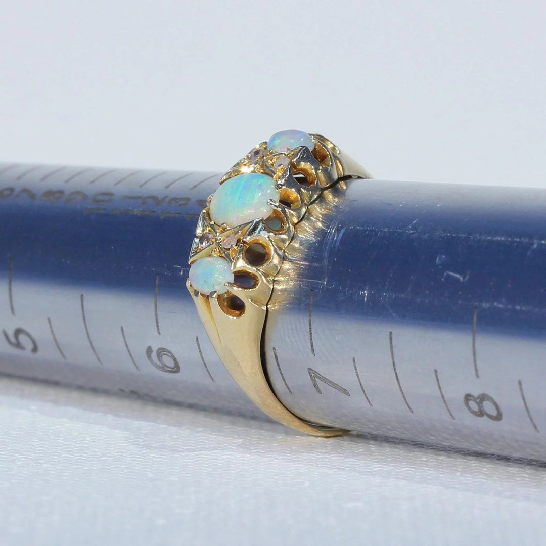 Edwardian Opal Diamond Gold Ring 3 Stone