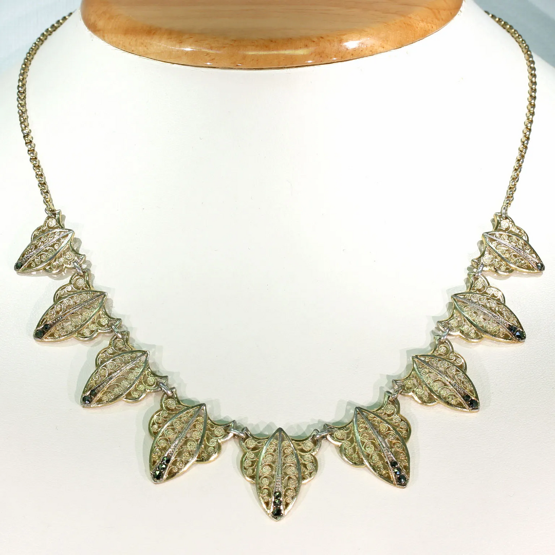 Edwardian Silver Gilt Marcasite Ornate Necklace