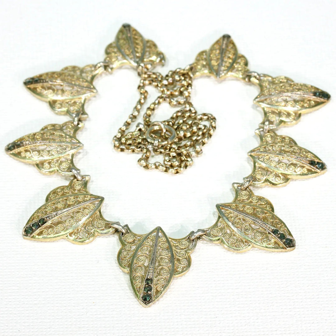 Edwardian Silver Gilt Marcasite Ornate Necklace