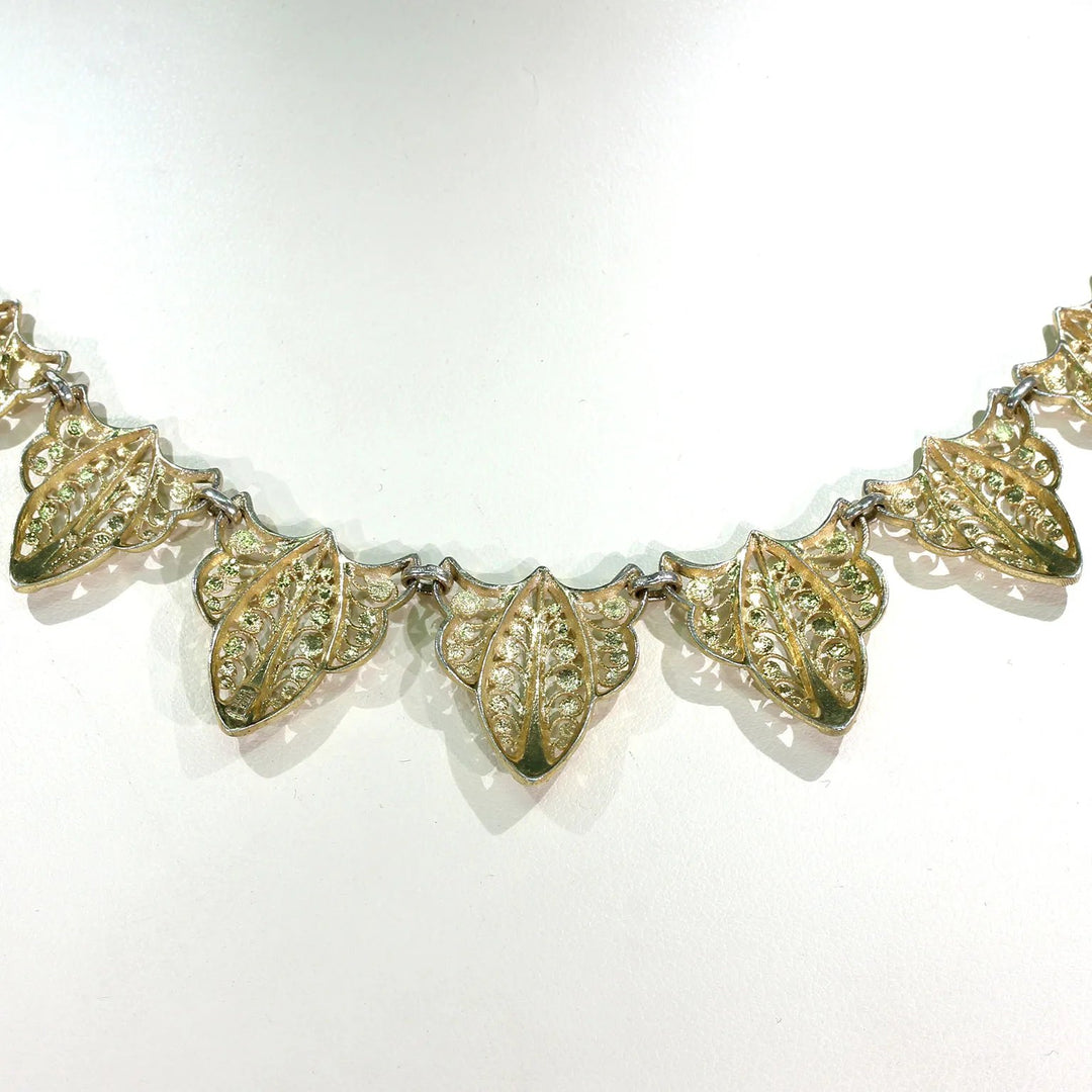 Edwardian Silver Gilt Marcasite Ornate Necklace