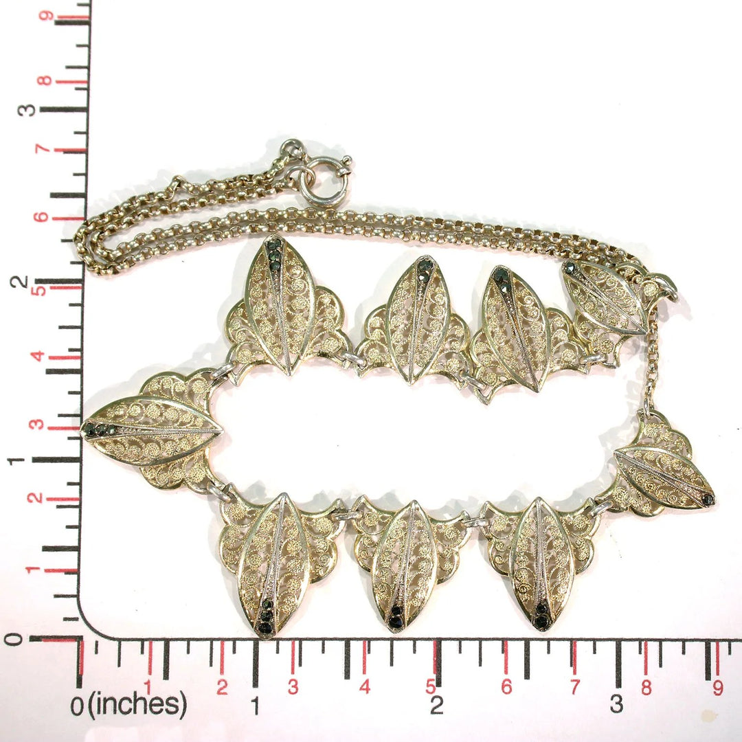 Edwardian Silver Gilt Marcasite Ornate Necklace