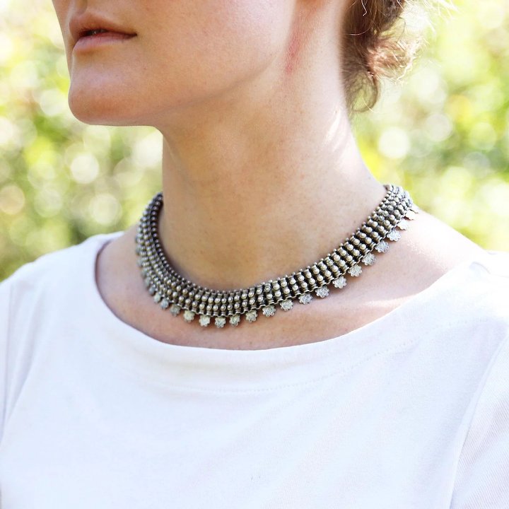 Elaborate Antique Victorian Silver Collar Necklace