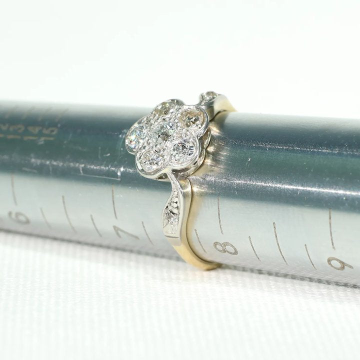 Elegant Edwardian Diamond Cluster Ring 1.0cttw Flower 18k Gold Platinum