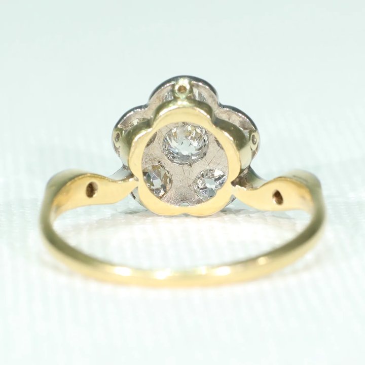 Elegant Edwardian Diamond Cluster Ring 1.0cttw Flower 18k Gold Platinum