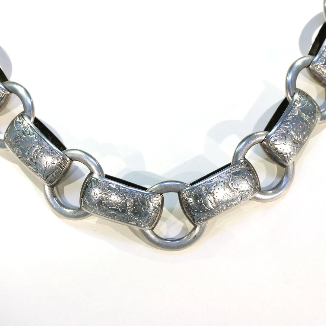 Engraved Victorian Silver Collar Necklace