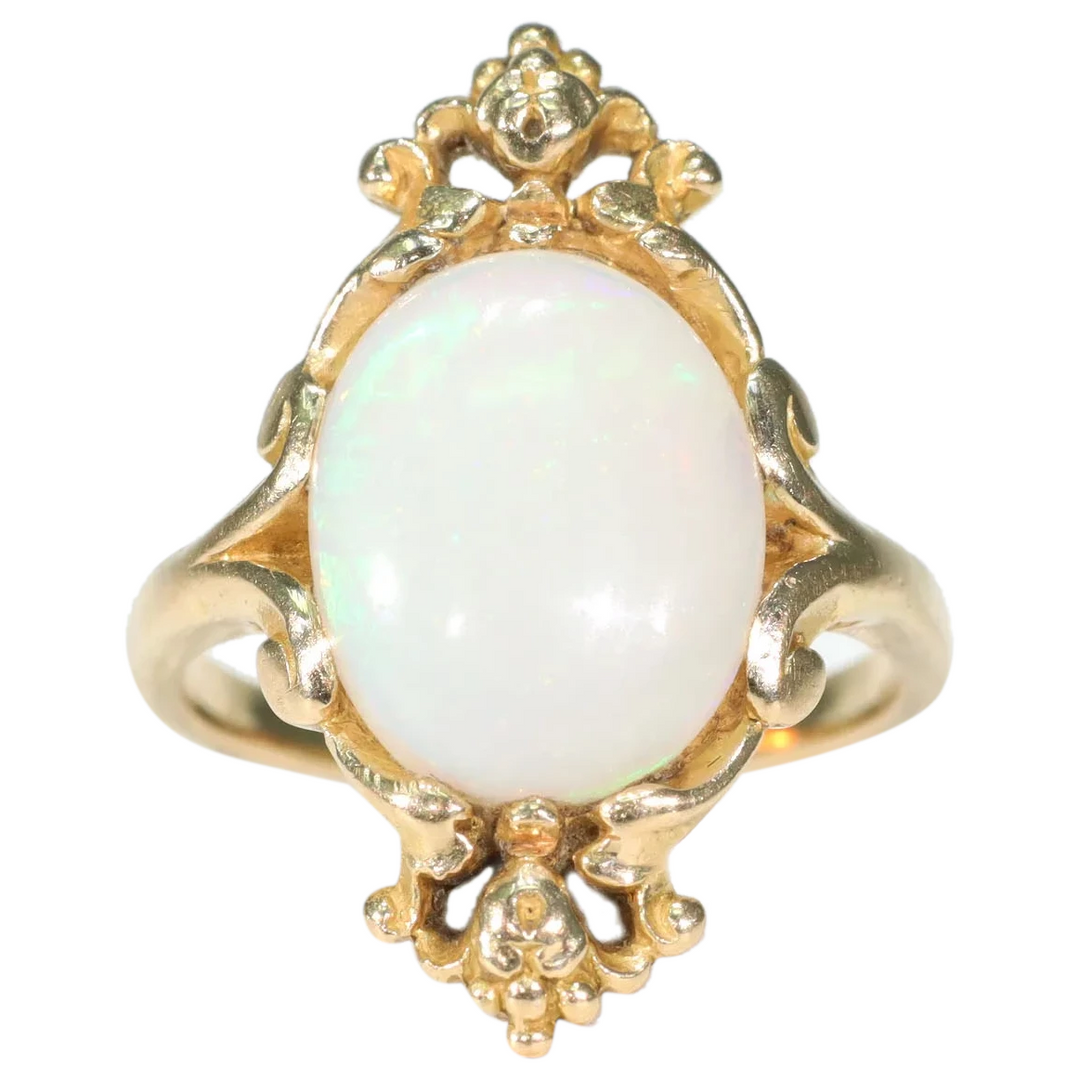 French Art Nouveau Large Opal Ring 18k Gold