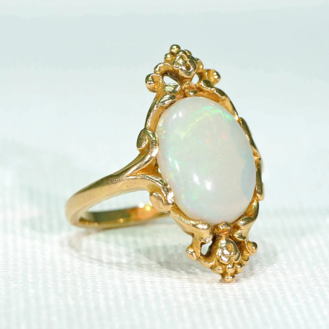 French Art Nouveau Large Opal Ring 18k Gold
