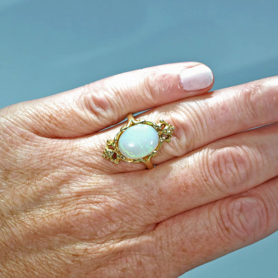 French Art Nouveau Large Opal Ring 18k Gold