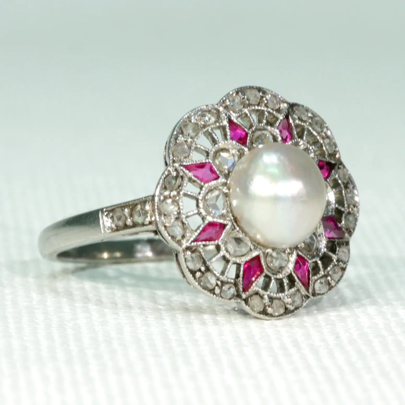 French Belle Époque Pearl Ruby Diamond Ring