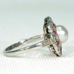 French Belle Époque Pearl Ruby Diamond Ring