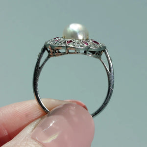 French Belle Époque Pearl Ruby Diamond Ring