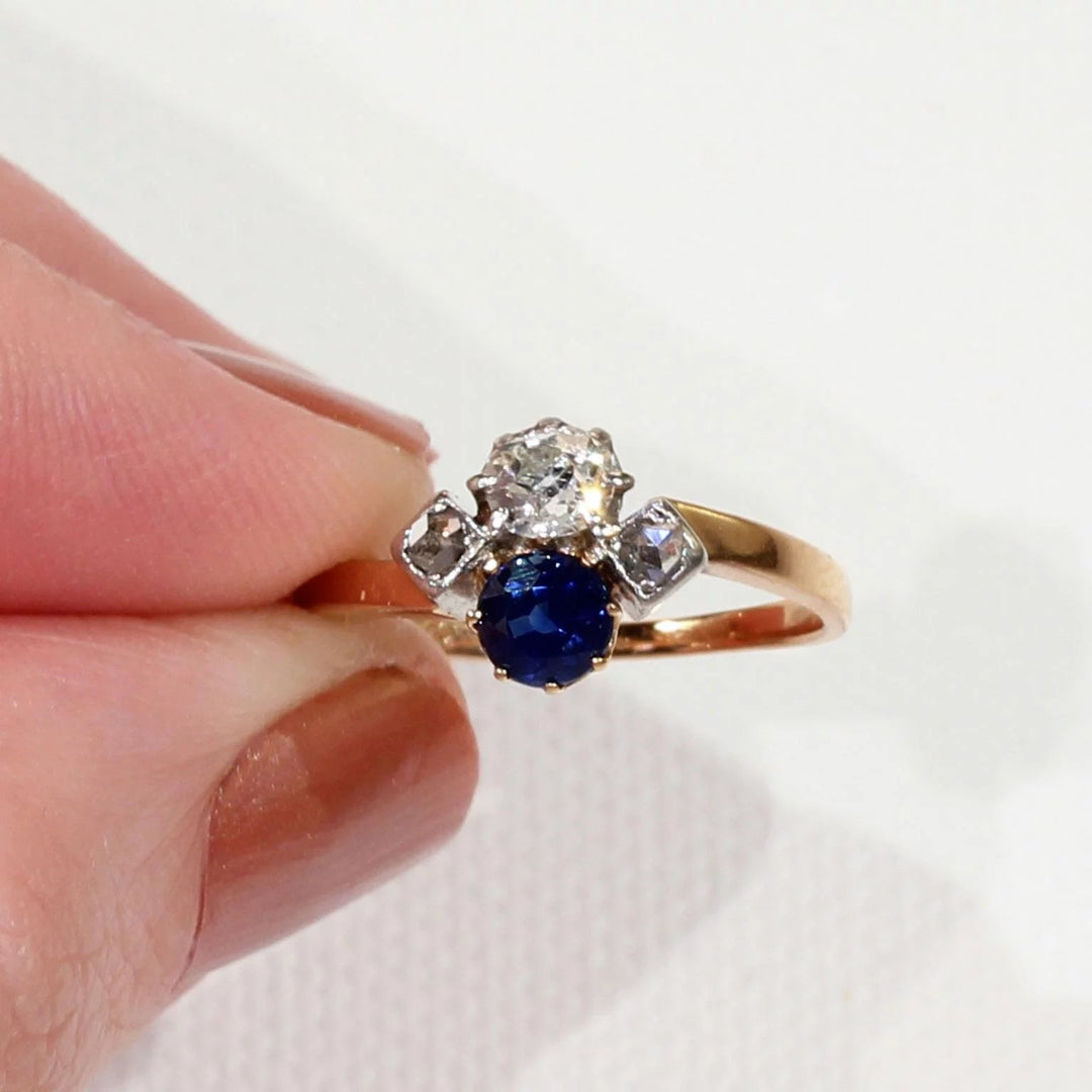 French Belle Époque Sapphire Diamond Gold Ring