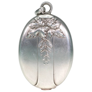 French Silver Art Nouveau Slide Locket Mirror Pendant Maple Leaf