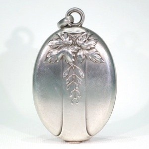 French Silver Art Nouveau Slide Locket Mirror Pendant Maple Leaf