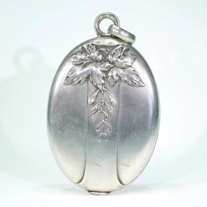 French Silver Art Nouveau Slide Locket Mirror Pendant Maple Leaf